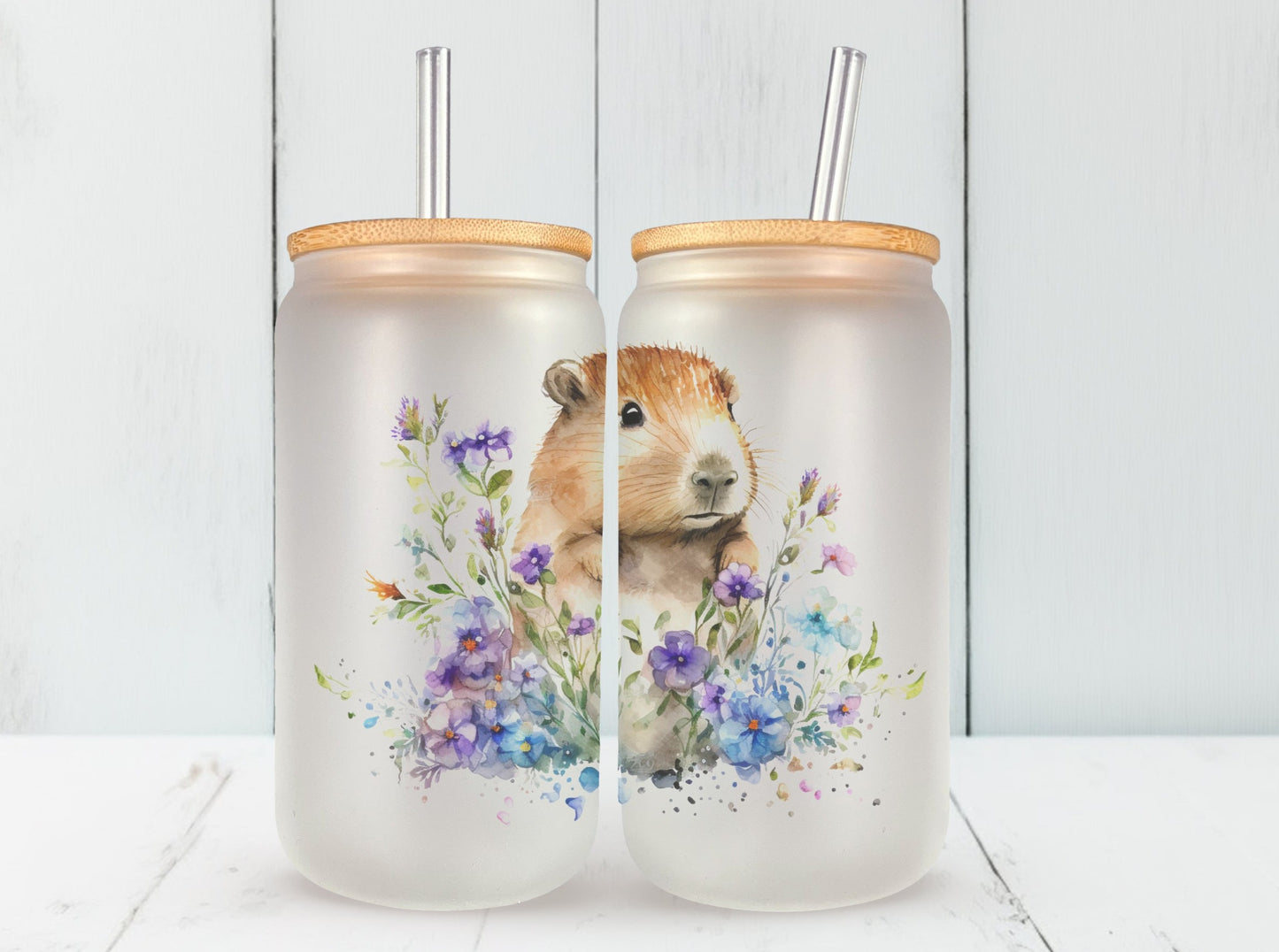 Capybara Iced Coffee Cup Glass Can, Capybara Glass Can, Cute Rodent Glass Can