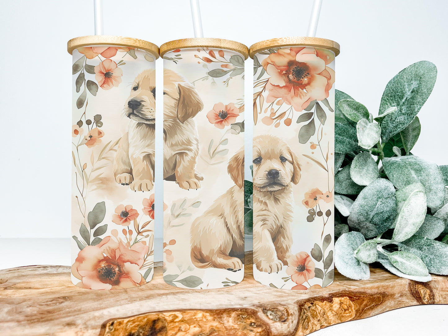 Golden Retriever Dog 25oz Frosted Glass Tumbler, Dog Tumbler, Rescue Tumbler, Golden Retriever Dog Tumbler