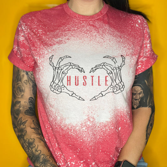 Hustle Skeleton Heart Shirt Tee,  Bleached Tee