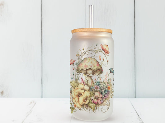 Cottagecore Iced Coffee Cup Glass Can, Beer Can Glass, Cottagecore Coffee Cup, Glass Cup Coffee Can Beer, Mushroom Soda Can Glass