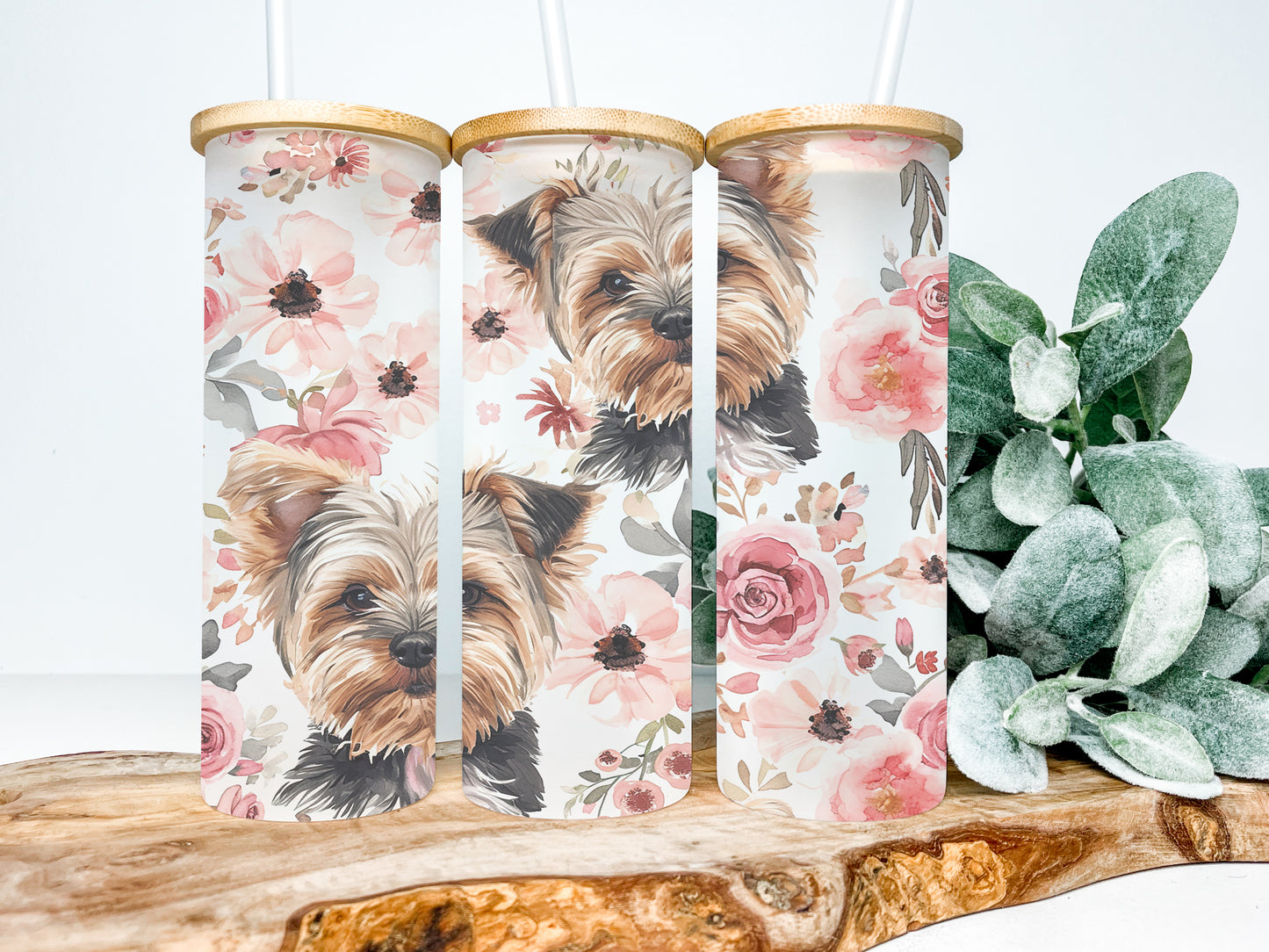 Yorkie Dog 25oz Frosted Glass Tumbler, Dog Tumbler, Rescue Tumbler, Yorkie Dog Tumbler