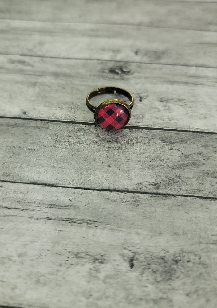 Plaid Ring, Red Plaid Ring, Red Buffalo Plaid Ring, Fall Plaid Ring, Fall Plaid, Fall Ring Fall Jewelry