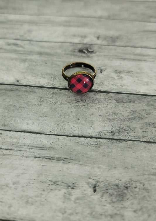 Plaid Ring, Red Plaid Ring, Red Buffalo Plaid Ring, Fall Plaid Ring, Fall Plaid, Fall Ring Fall Jewelry