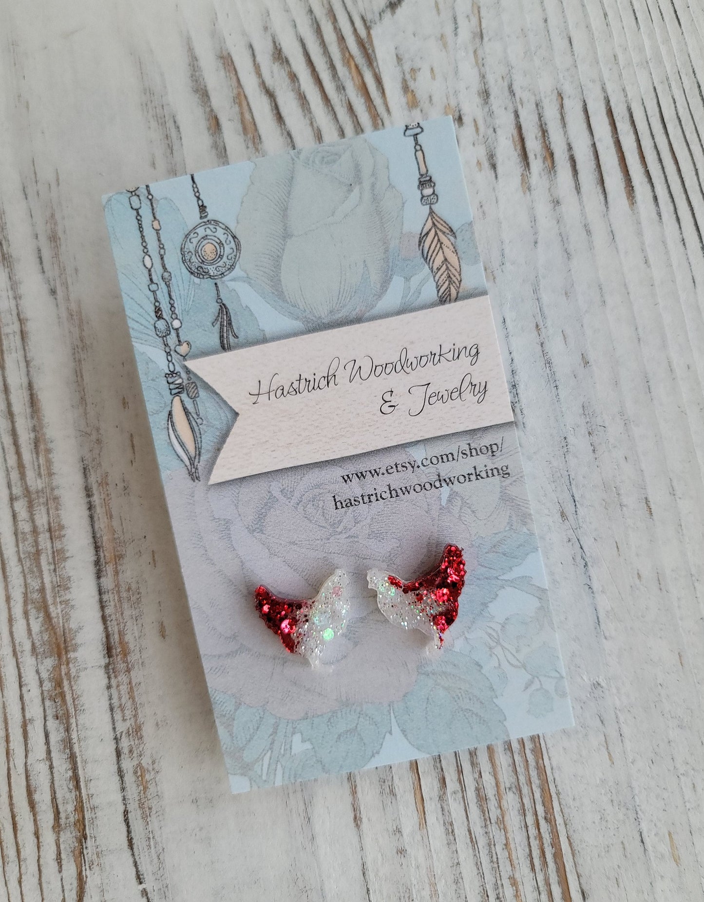 Christmas Glitter Chicken Stud Earrings, Christmas Chicken Earrings, Christmas Chicken Post Earrings, Gifts for Her, Glitter Earrings