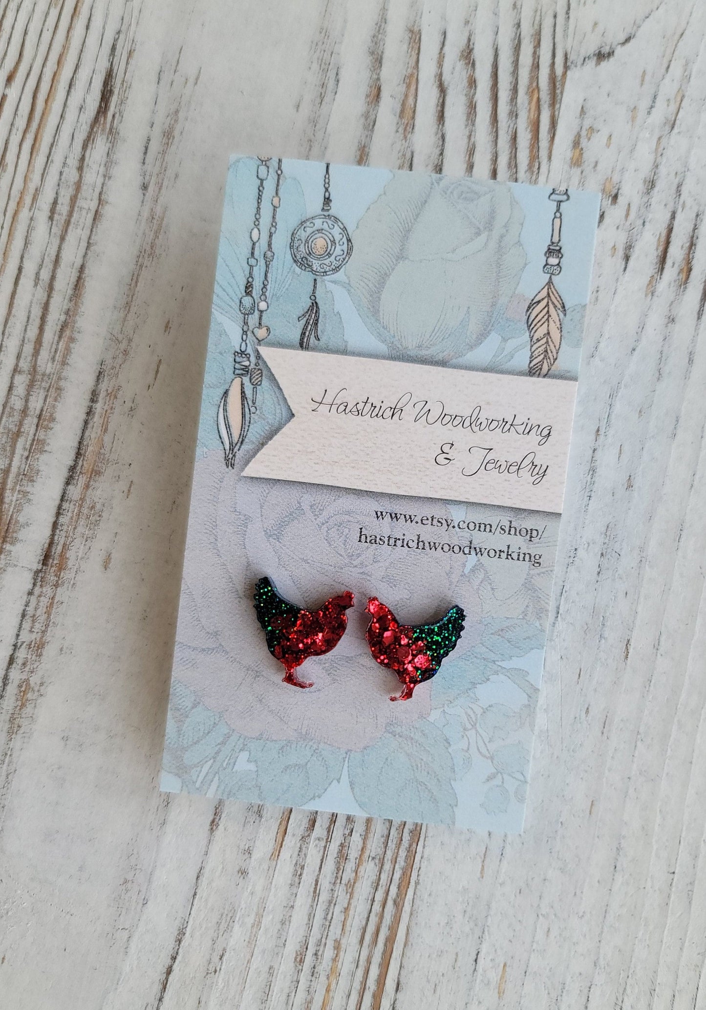 Christmas Glitter Chicken Stud Earrings, Christmas Chicken Earrings, Christmas Chicken Post Earrings, Gifts for Her, Glitter Earrings