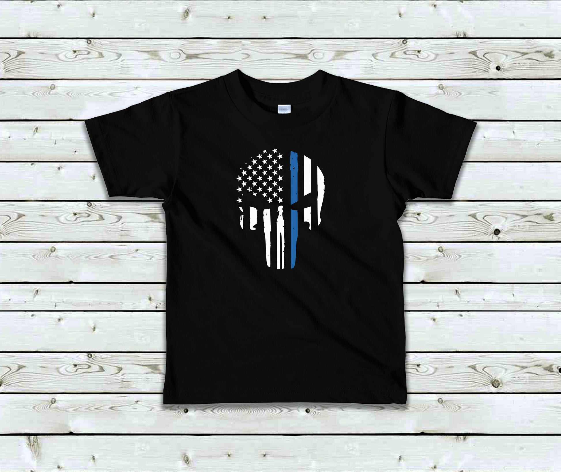 Thin Blue Line Toddler Tee Kid's Tee T-Shirt - Law Enforcement - Police Flag - American Flag - Blue Line Flag - Police