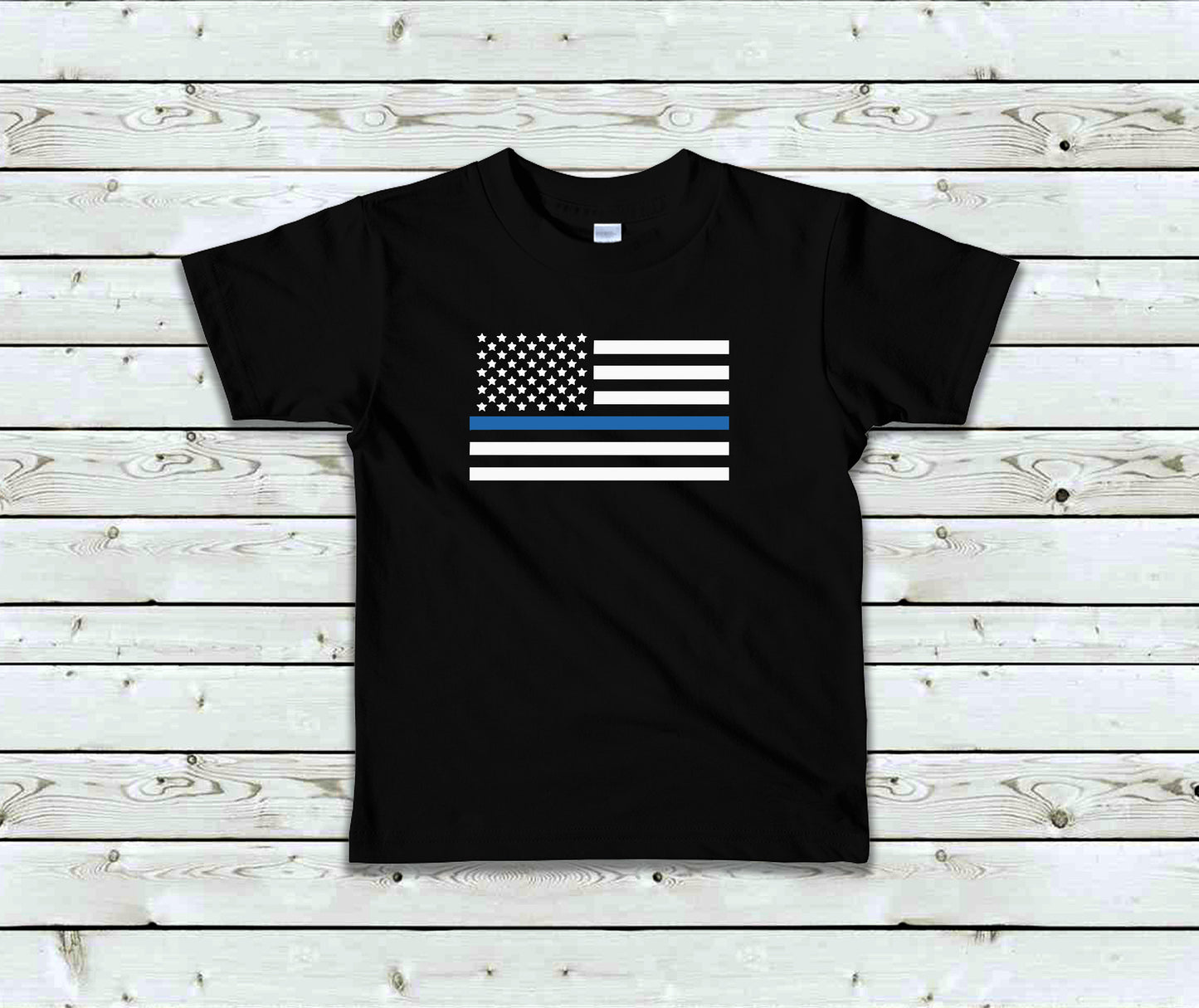Thin Blue Line Toddler Tee Kid's Tee T-Shirt - Law Enforcement - Police Flag - American Flag - Blue Line Flag - Police
