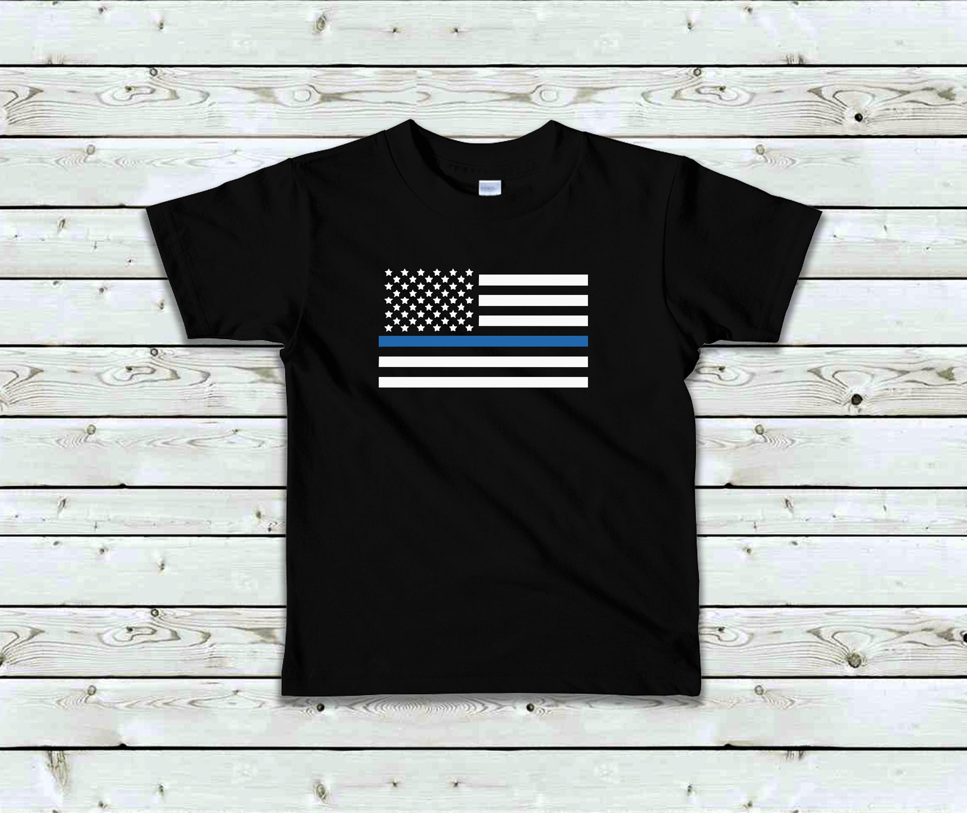 Thin Blue Line Toddler Tee Kid's Tee T-Shirt - Law Enforcement - Police Flag - American Flag - Blue Line Flag - Police