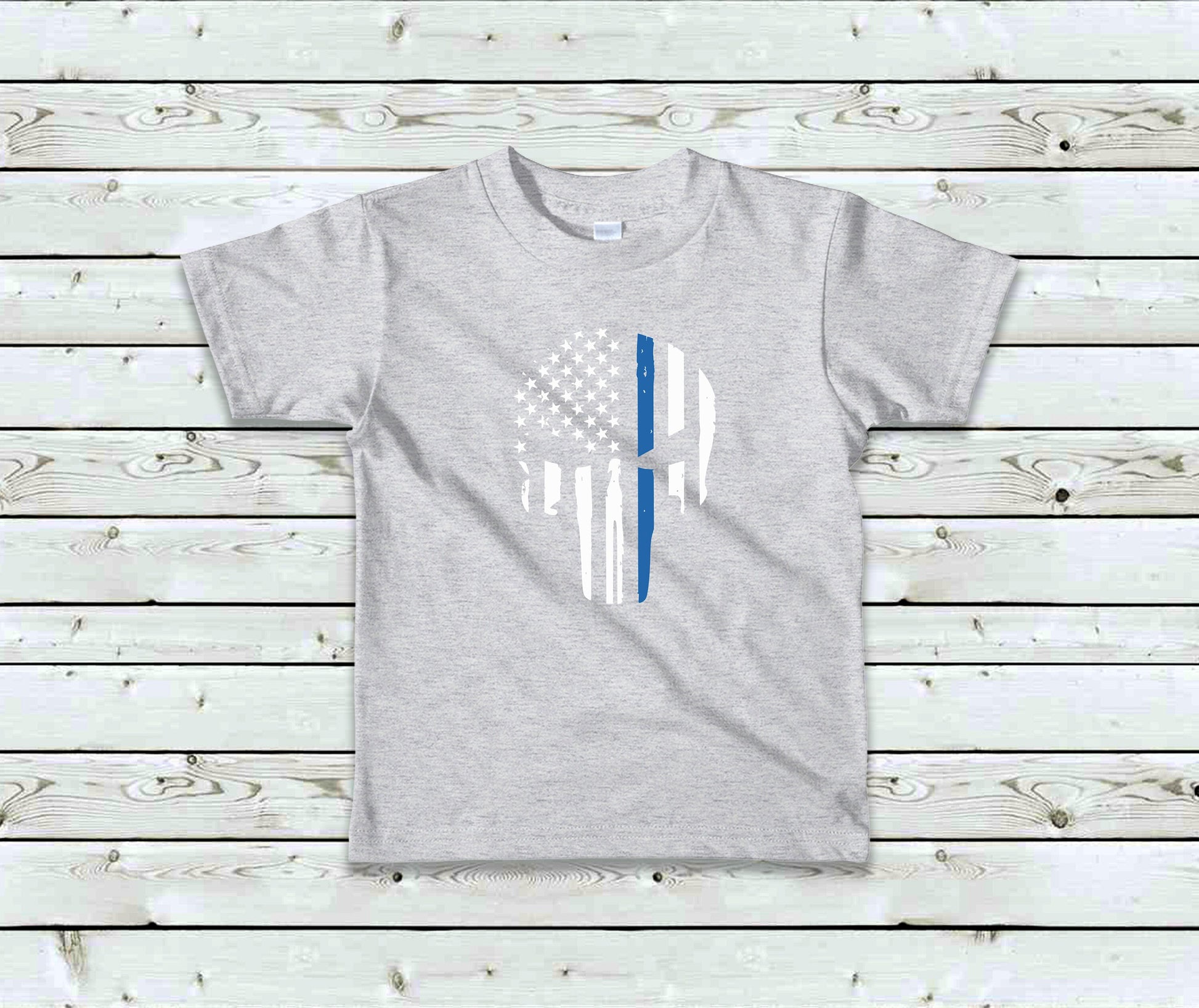 Thin Blue Line Toddler Tee Kid's Tee T-Shirt - Law Enforcement - Police Flag - American Flag - Blue Line Flag - Police