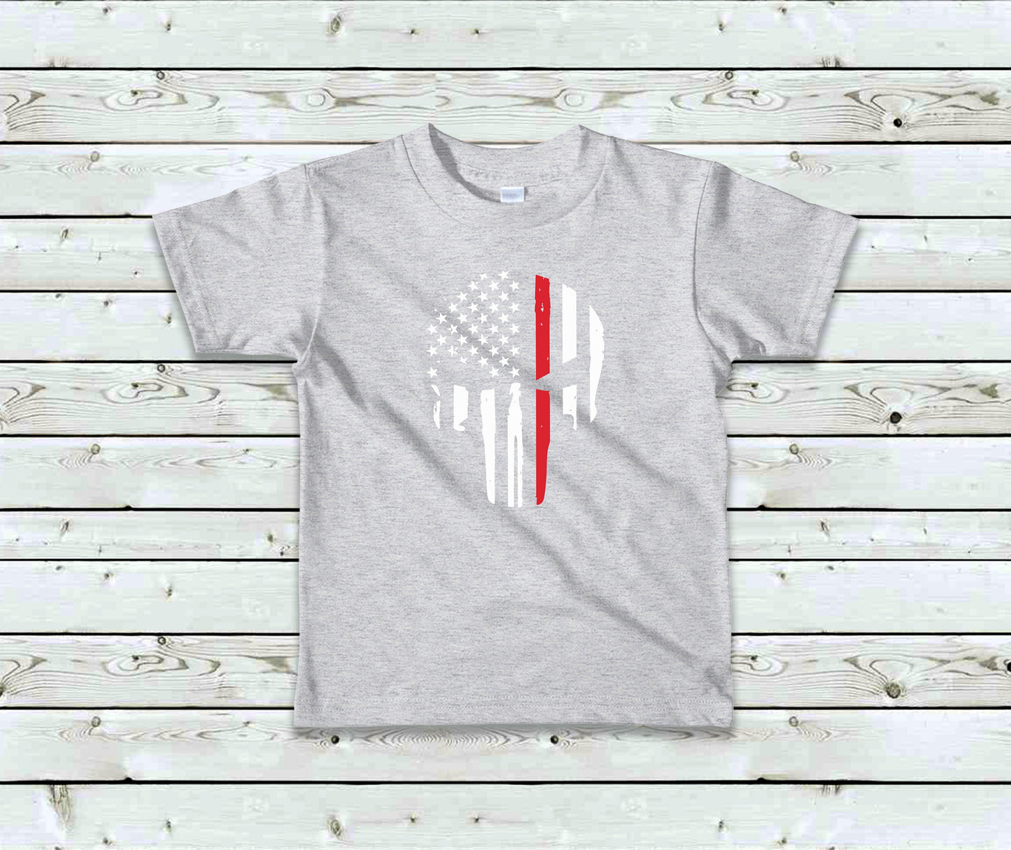 Thin Red Line Toddler Tee Kid's Tee T-Shirt - Firefighters- Military - American Flag - Red Line Flag - First Responders