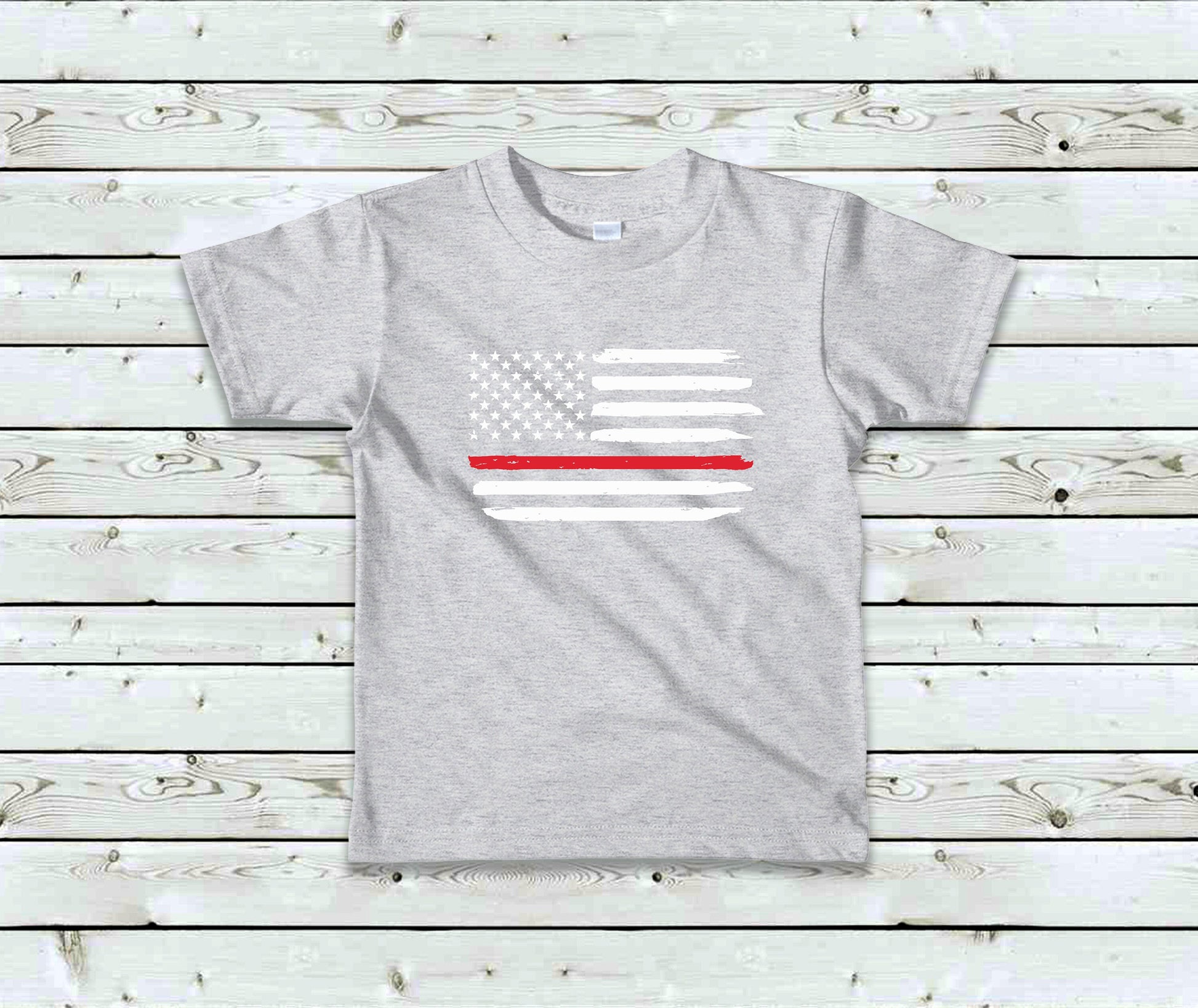 Thin Red Line Toddler Tee Kid's Tee T-Shirt - Firefighters - Military - American Flag - Red Line Flag - First Responders