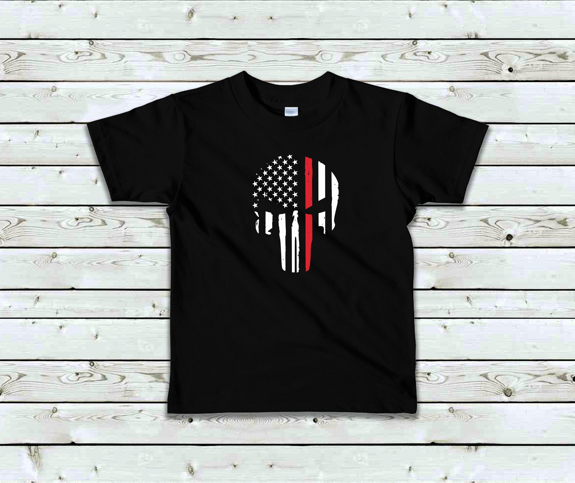 Thin Red Line Toddler Tee Kid's Tee T-Shirt - Firefighters- Military - American Flag - Red Line Flag - First Responders