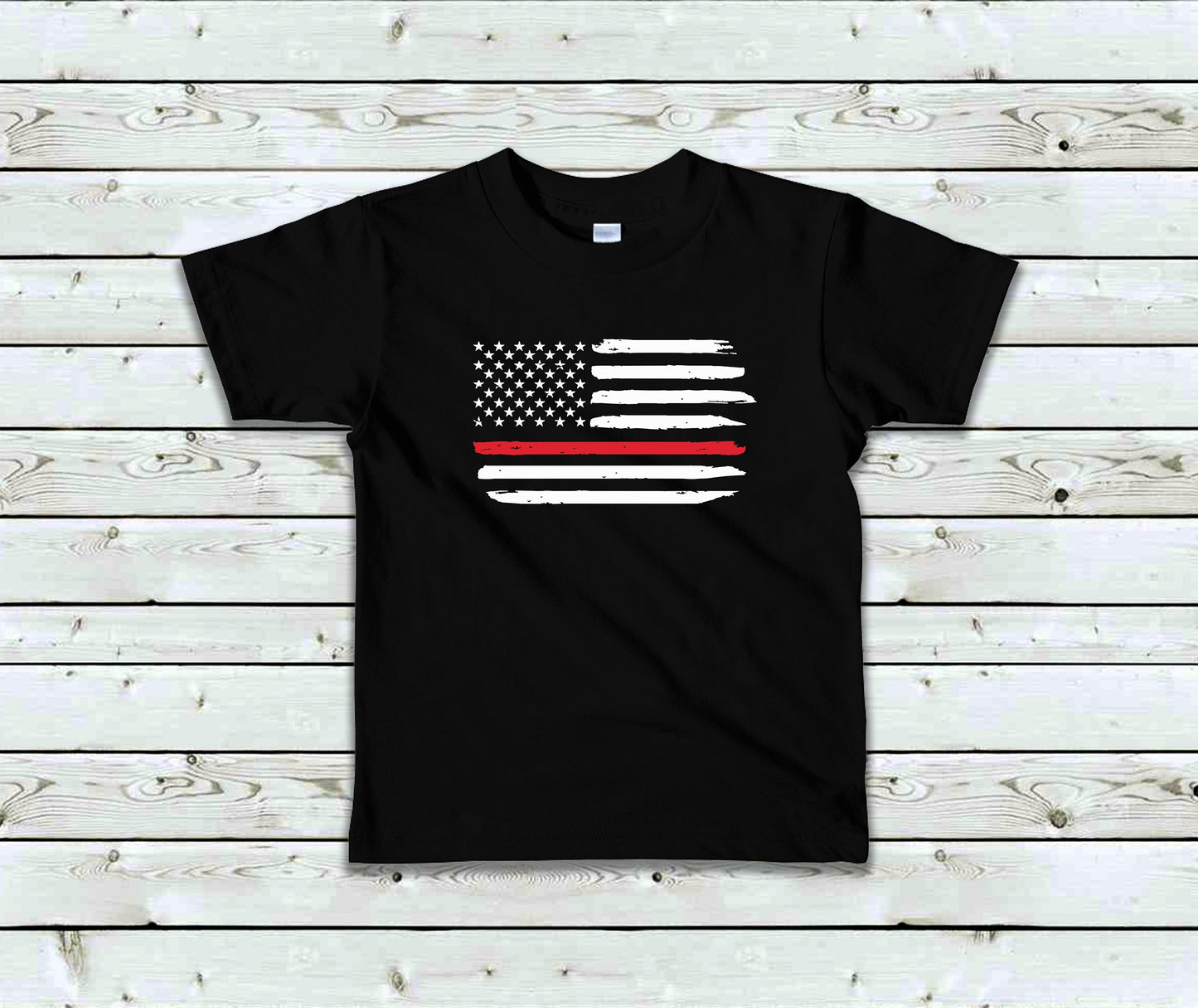 Thin Red Line Toddler Tee Kid's Tee T-Shirt - Firefighters - Military - American Flag - Red Line Flag - First Responders