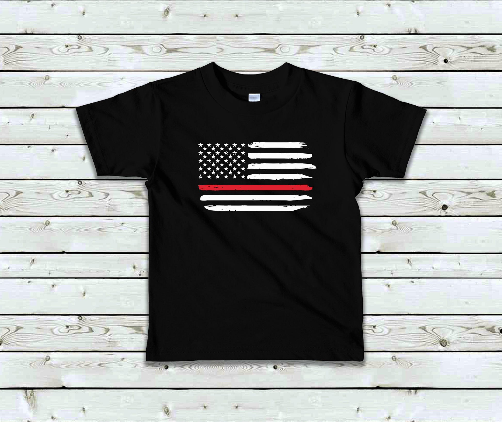 Thin Red Line Toddler Tee Kid's Tee T-Shirt - Firefighters - Military - American Flag - Red Line Flag - First Responders