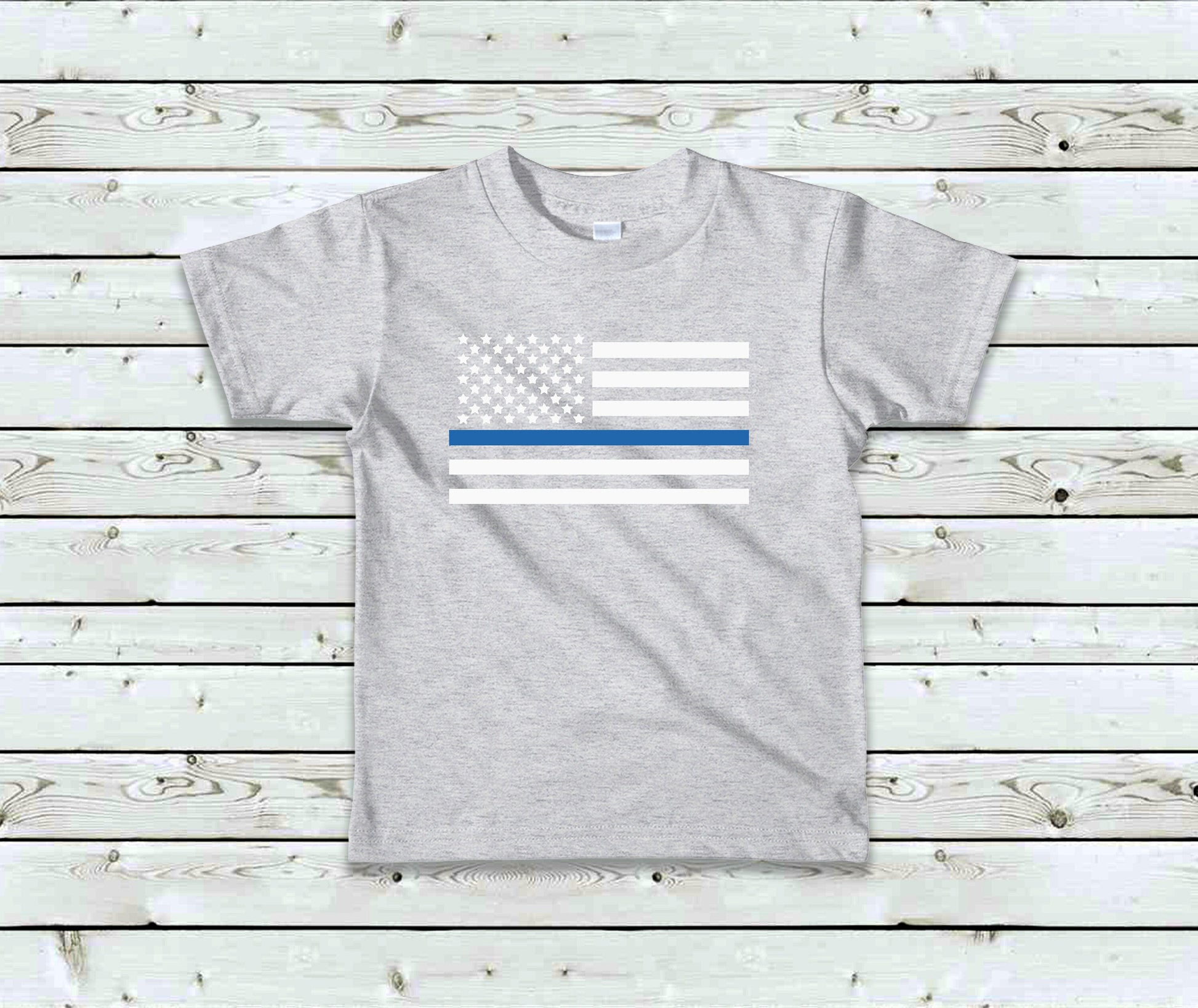 Thin Blue Line Toddler Tee Kid's Tee T-Shirt - Law Enforcement - Police Flag - American Flag - Blue Line Flag - Police