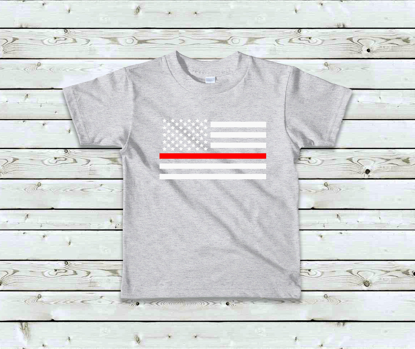 Thin Red Line Toddler Tee Kid's Tee T-Shirt - Firefighters - Military - American Flag - Red Line Flag - First Responders
