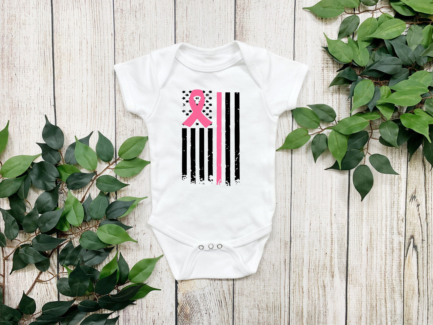 Breast Cancer Flag Baby Creeper - Breast Cancer Awareness -Pink Ribbon - American Flag -Pink Ribbon Bodysuit - Creeper Bodysuit