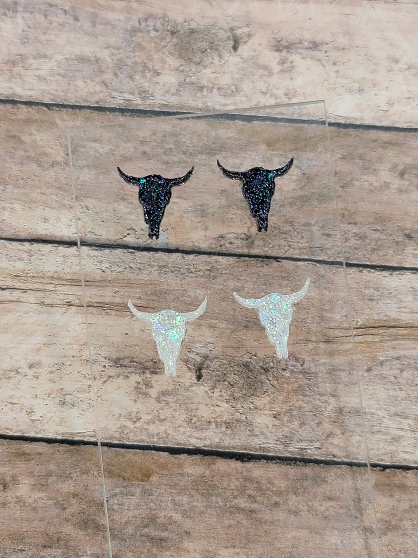 Chunky Glitter Bull Skull Stud Earrings, Cow Skull Earrings, Cow Skull Stud Earrings Bull Skull Earrings, Fun Earrings, Cattle Jewelry