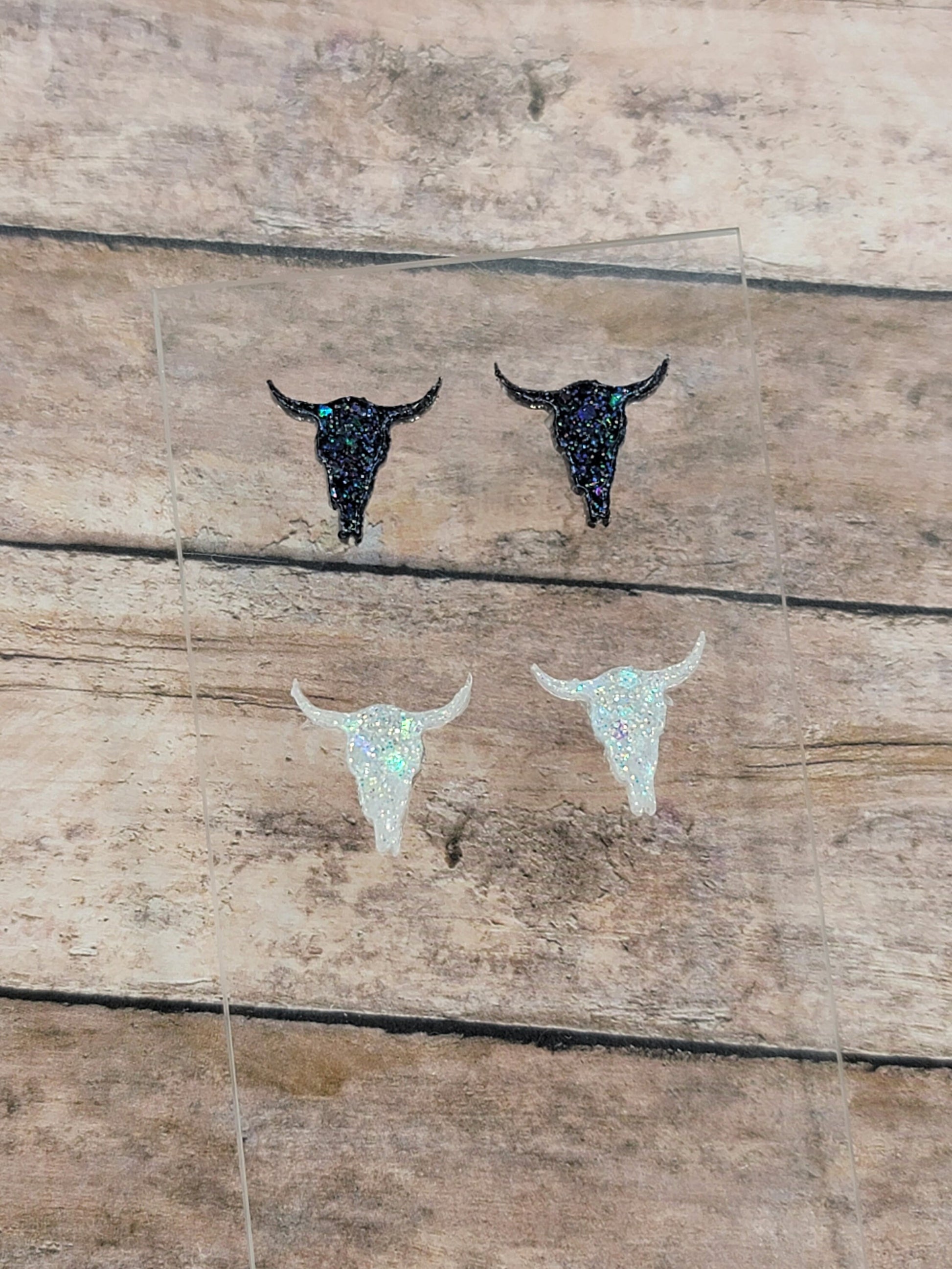 Chunky Glitter Bull Skull Stud Earrings, Cow Skull Earrings, Cow Skull Stud Earrings Bull Skull Earrings, Fun Earrings, Cattle Jewelry