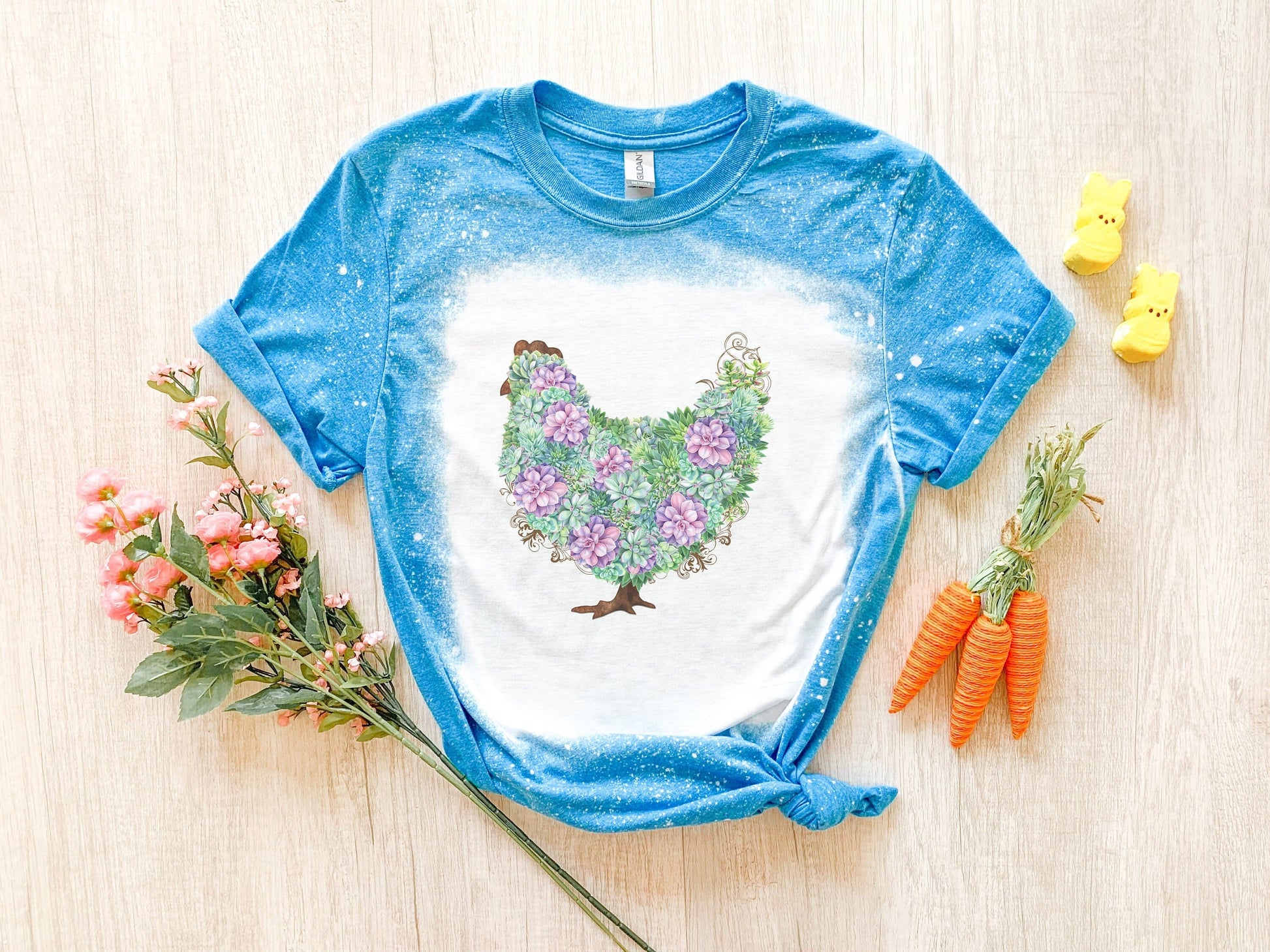 Succulent Chicken Shirt Tee, Easter Chicken Bleached Tee, Country Bleached Shirt, Chicken Shirt Tee