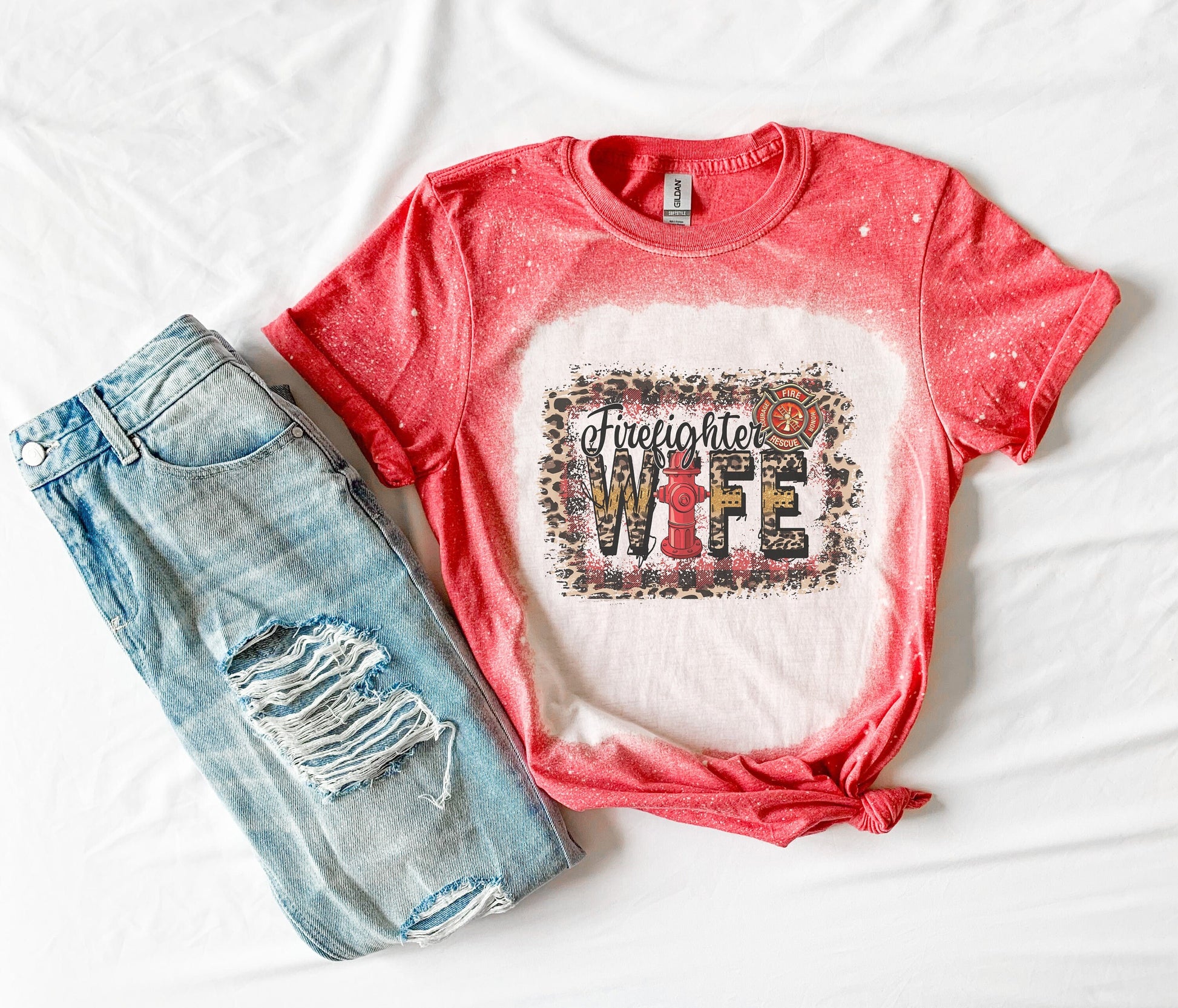 Firefighter Wife Shirt Tee, Firefighter Wife Bleached Shirt, Fire Wife Shirt Tee