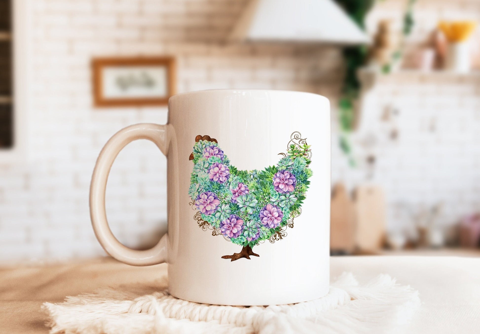 Succulent Chicken Mug, Chicken Coffee Mug, Succulent Mug, Spring Mug