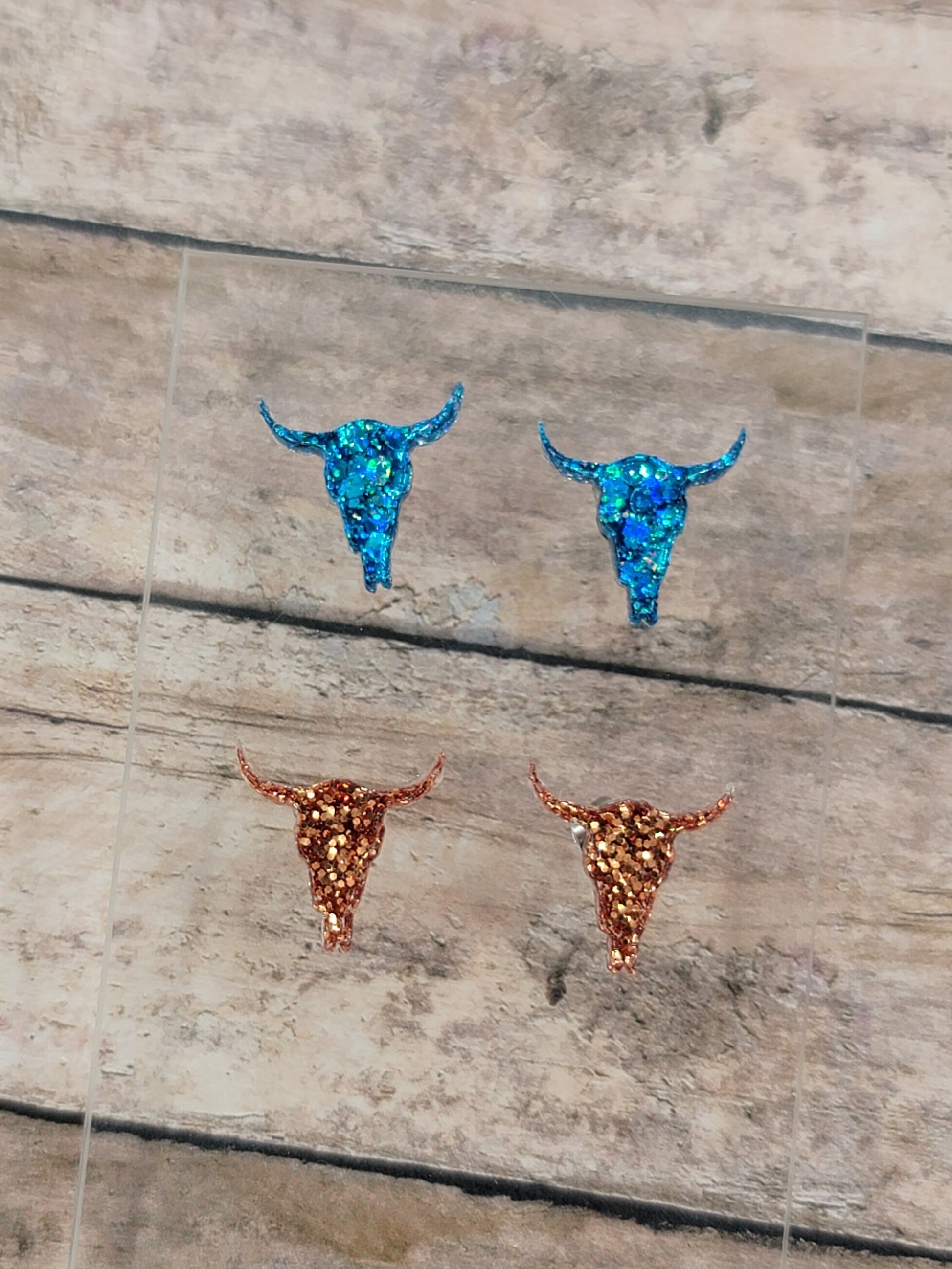 Chunky Glitter Bull Skull Stud Earrings, Cow Skull Earrings, Cow Skull Stud Earrings Bull Skull Earrings, Fun Earrings, Cattle Jewelry