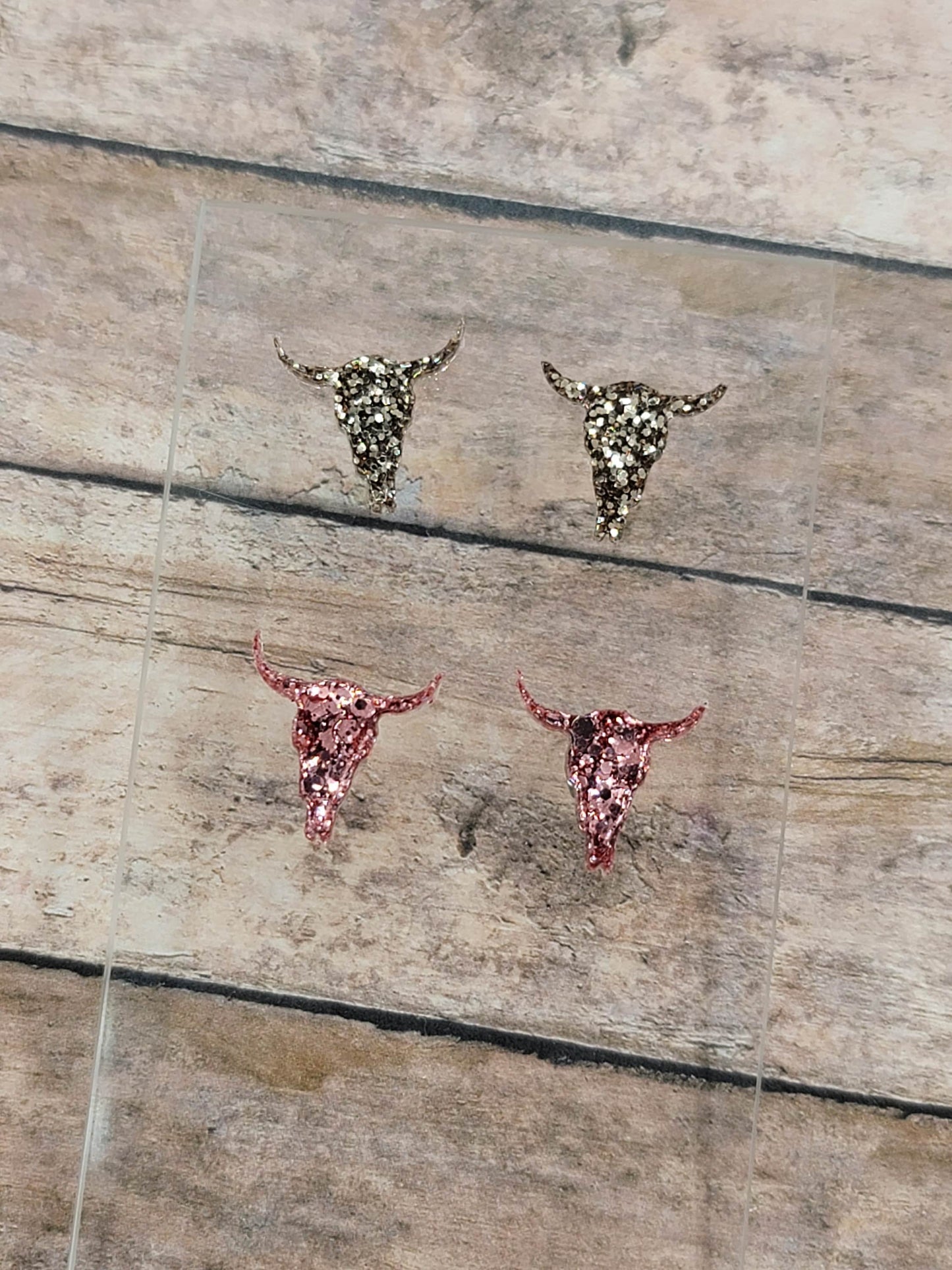 Chunky Glitter Bull Skull Stud Earrings, Cow Skull Earrings, Cow Skull Stud Earrings Bull Skull Earrings, Fun Earrings, Cattle Jewelry