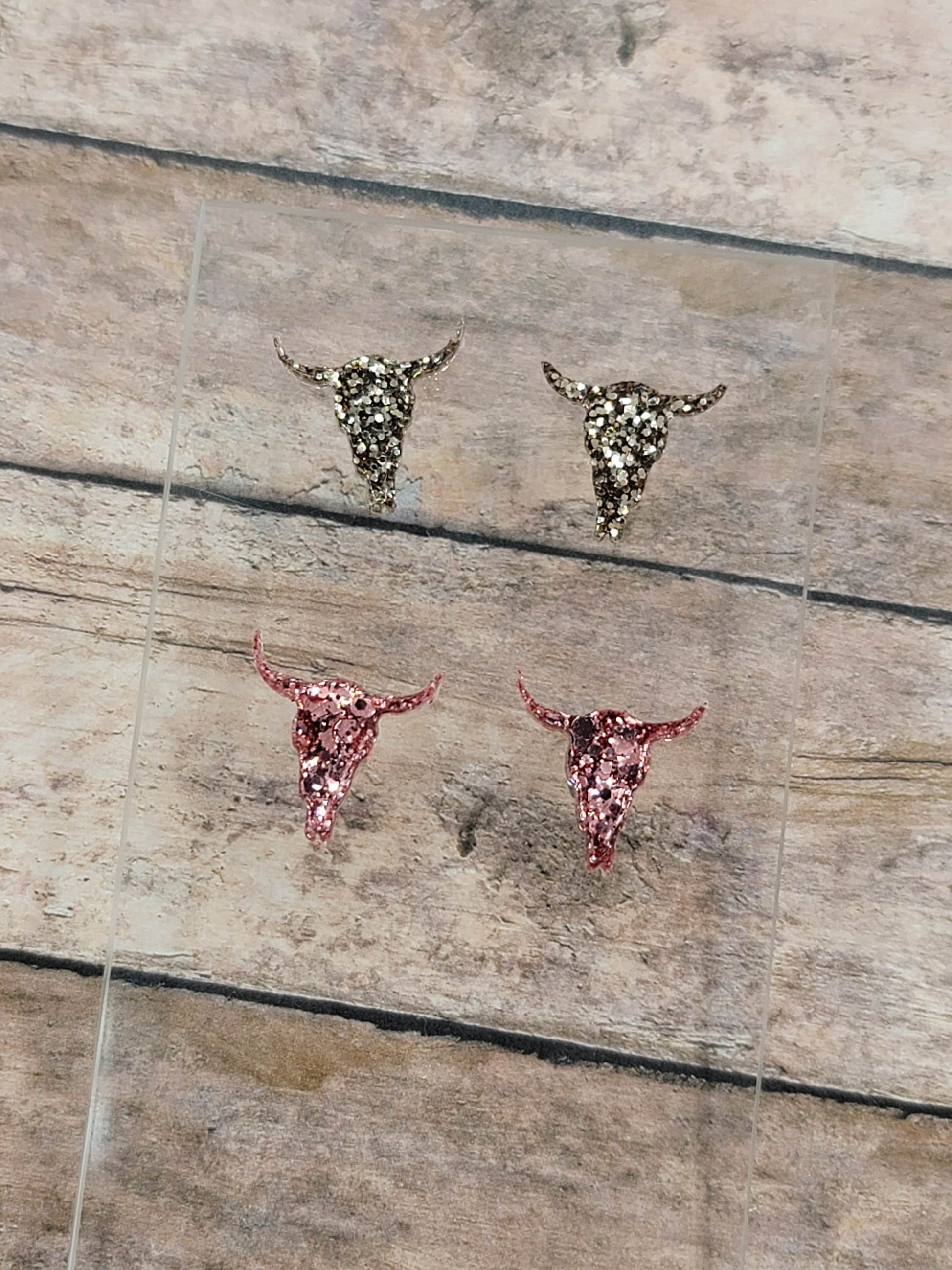 Chunky Glitter Bull Skull Stud Earrings, Cow Skull Earrings, Cow Skull Stud Earrings Bull Skull Earrings, Fun Earrings, Cattle Jewelry