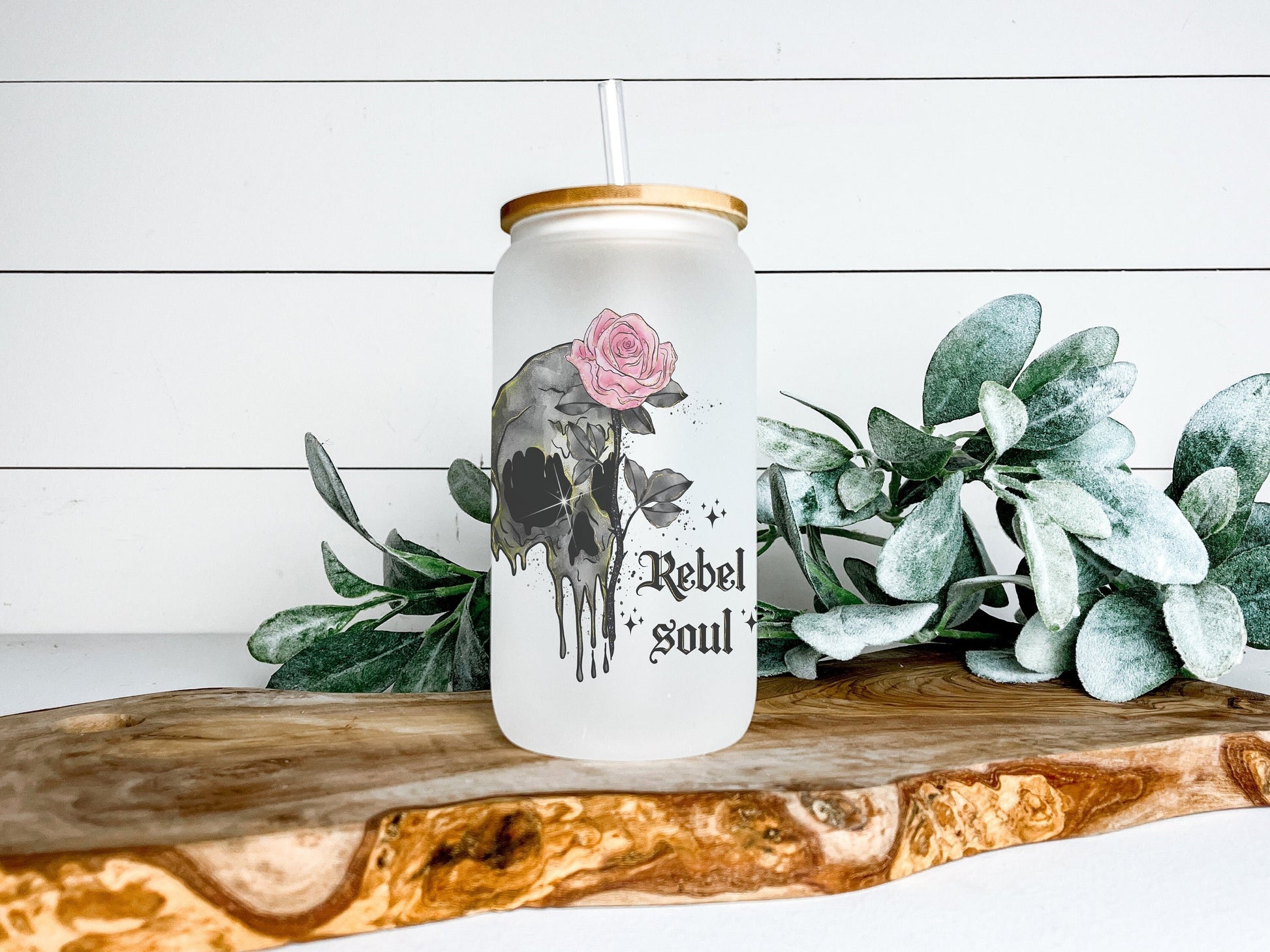 Rebel Soul Skull Cup Iced Coffee Cup Glass, Beer Can Glass, Floral Skull Coffee Cup, Glass Cup Coffee Can Beer, Skull Soda Can Glass