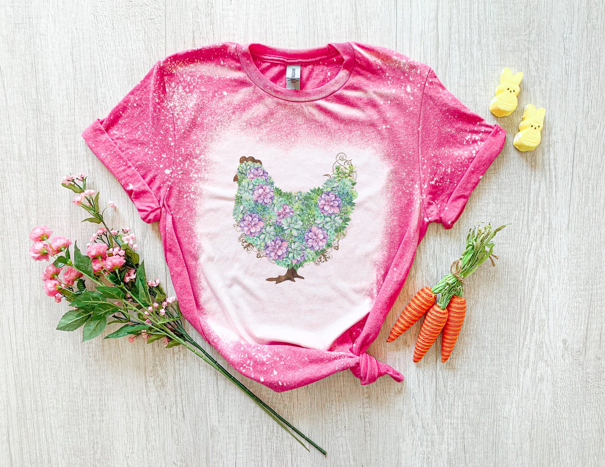 Succulent Chicken Shirt Tee, Easter Chicken Bleached Tee, Country Bleached Shirt, Chicken Shirt Tee
