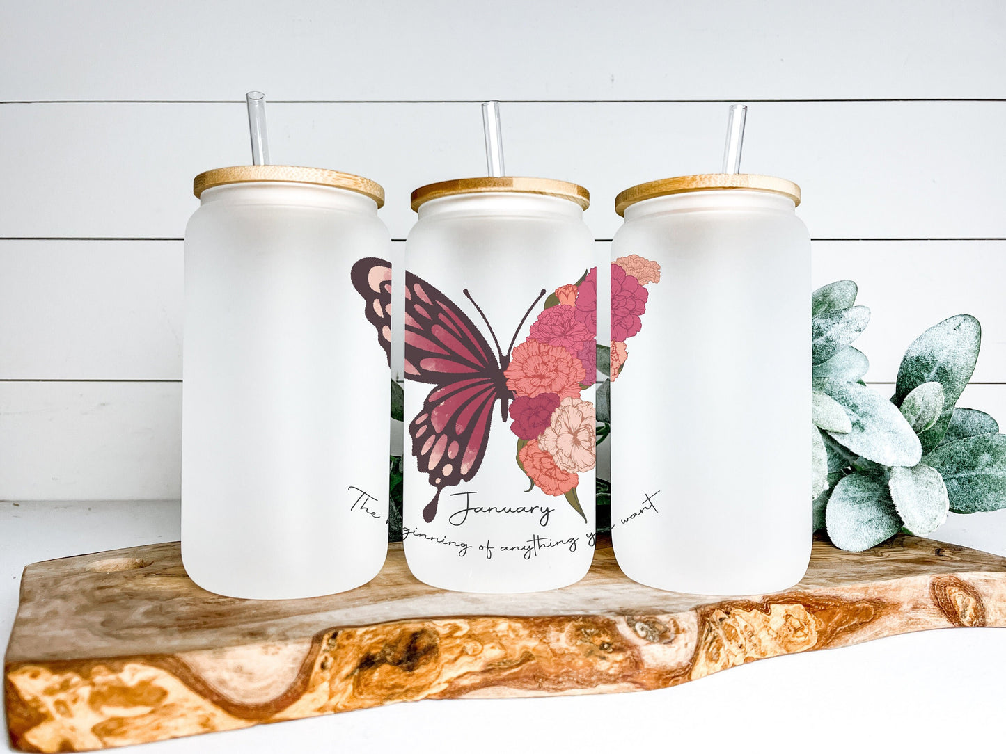 Butterfly Birth Month Cup Iced Coffee Cup Glass, Beer Can Glass, Birth Month Coffee Cup, Glass Cup Coffee Can Beer, Gifts for Her