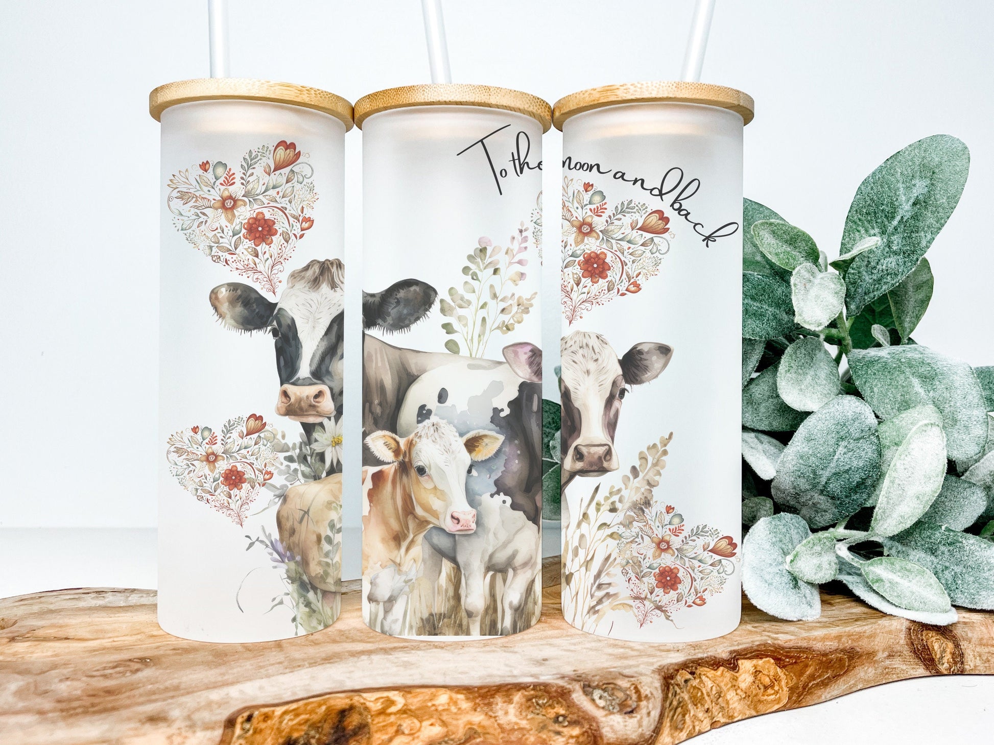 Cow 25oz Frosted Glass Tumbler, Cow Tumbler, Cow Frosted Tumbler