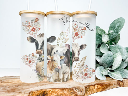 Cow 25oz Frosted Glass Tumbler, Cow Tumbler, Cow Frosted Tumbler