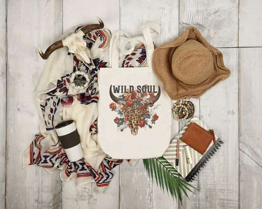 Wild Soul Tote, Cow Skull Tote, Bull Skull Tote, Country Tote Bag
