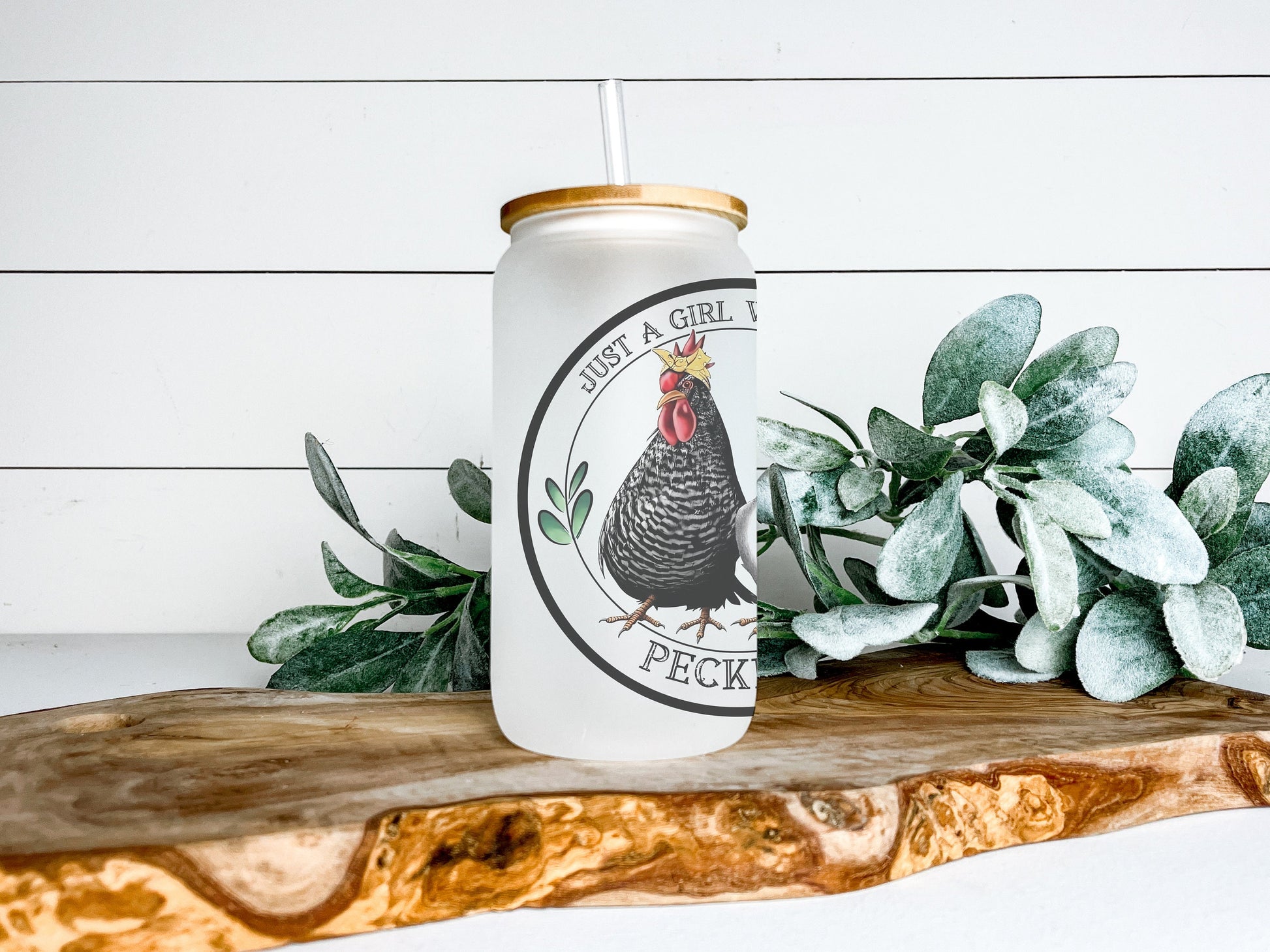 Just A Girl Who Loves Peckers Chicken Cup Iced Coffee Cup Glass, Beer Can Glass, Chicken Coffee Cup, Glass Cup Coffee Can Beer