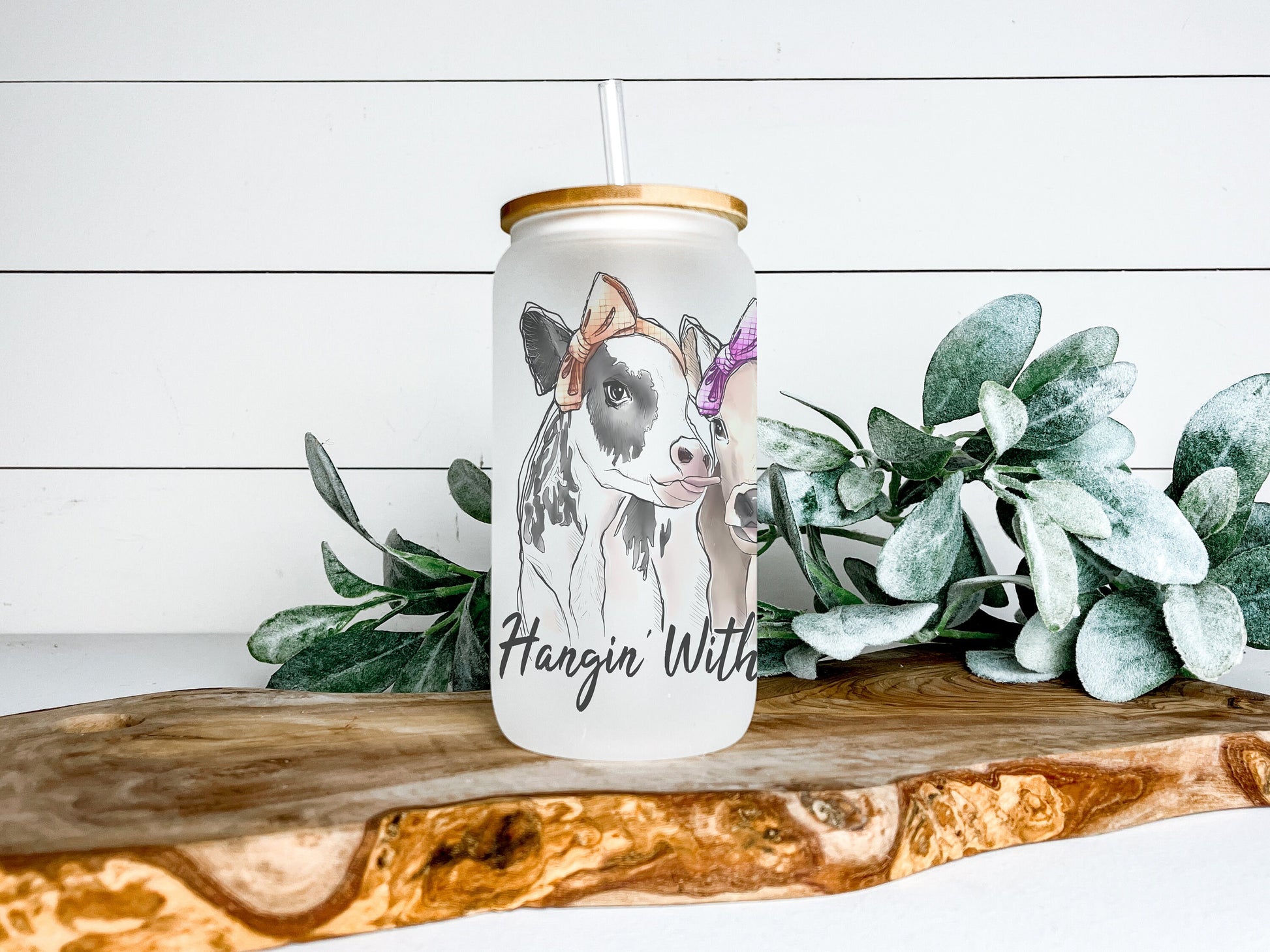 Hangin' With My Heifers Cow Cup Iced Coffee Cup Glass, Beer Can Glass, Cow Coffee Cup, Glass Cup Coffee Can Beer, Cow Soda Can Glass