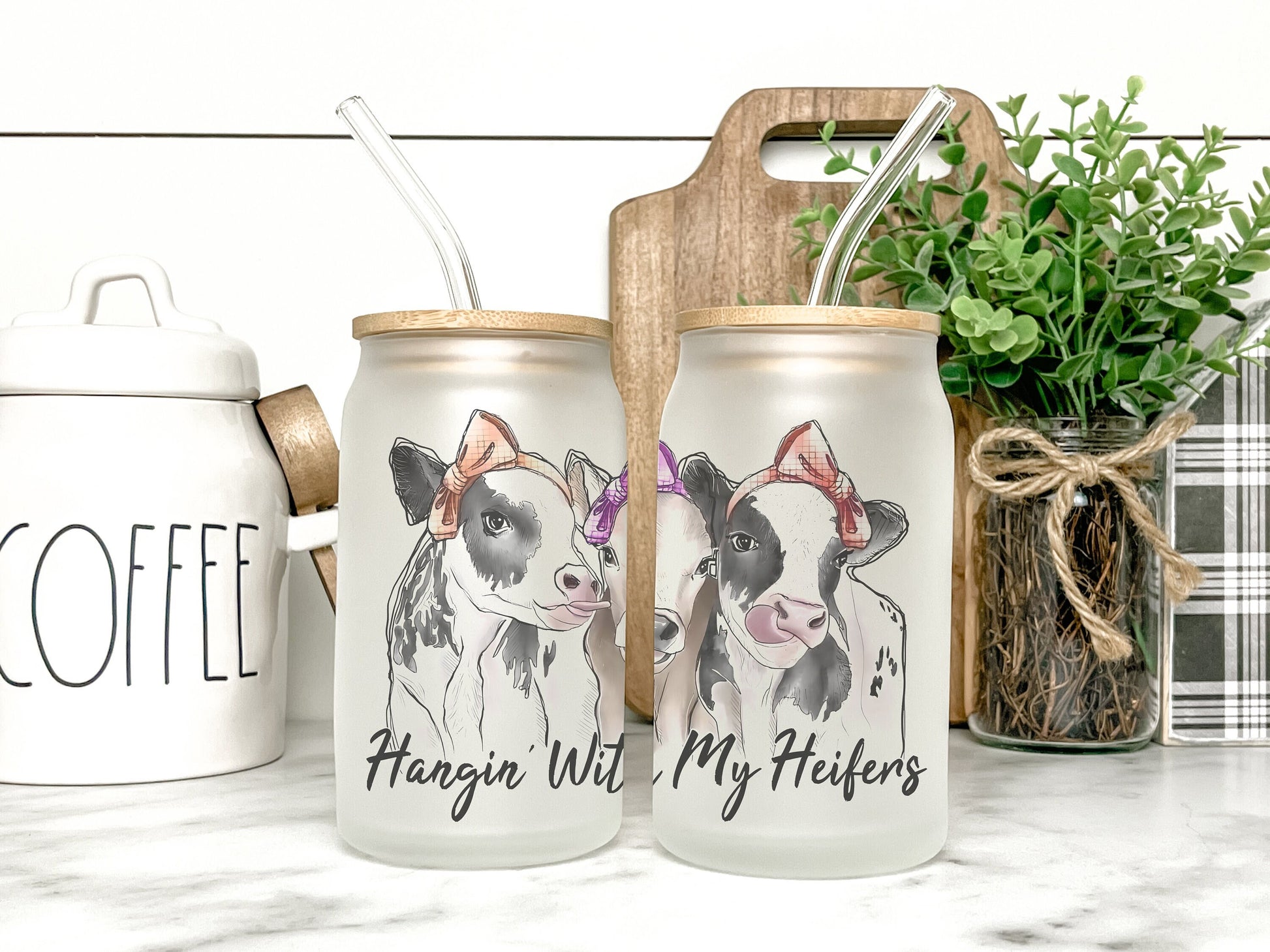 Hangin' With My Heifers Cow Cup Iced Coffee Cup Glass, Beer Can Glass, Cow Coffee Cup, Glass Cup Coffee Can Beer, Cow Soda Can Glass