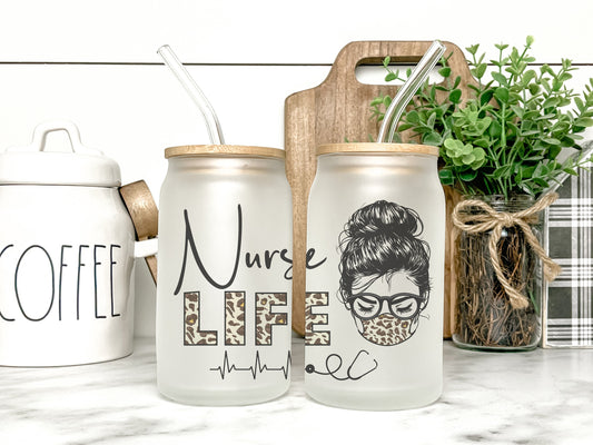Nurse Life Cup Iced Coffee Cup Glass, Beer Can Glass, Nurse Life Iced Coffee Cup, Glass Cup Coffee Can Beer