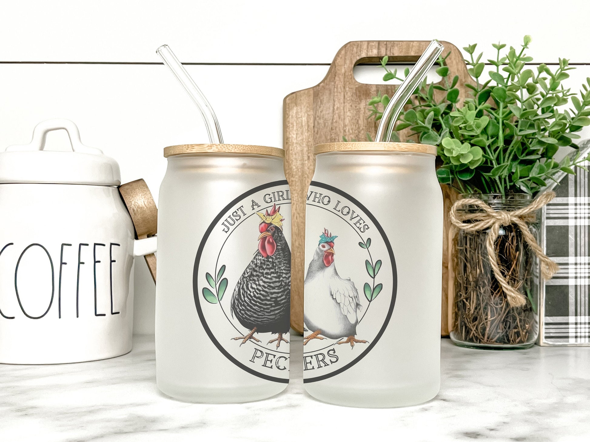 Just A Girl Who Loves Peckers Chicken Cup Iced Coffee Cup Glass, Beer Can Glass, Chicken Coffee Cup, Glass Cup Coffee Can Beer