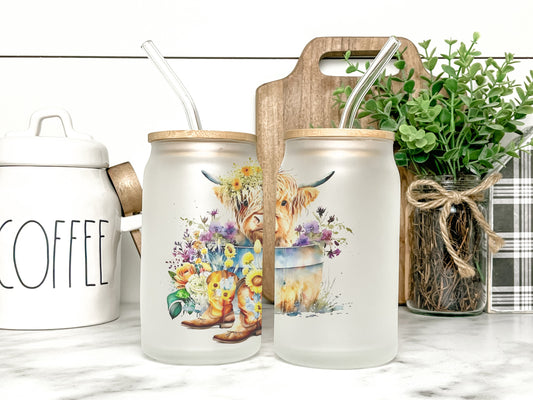 Baby Highland Cow Cup Iced Coffee Cup Glass, Beer Can Glass, Highland Cow Coffee Cup, Glass Cup Coffee Can Beer, Cow Soda Can Glass