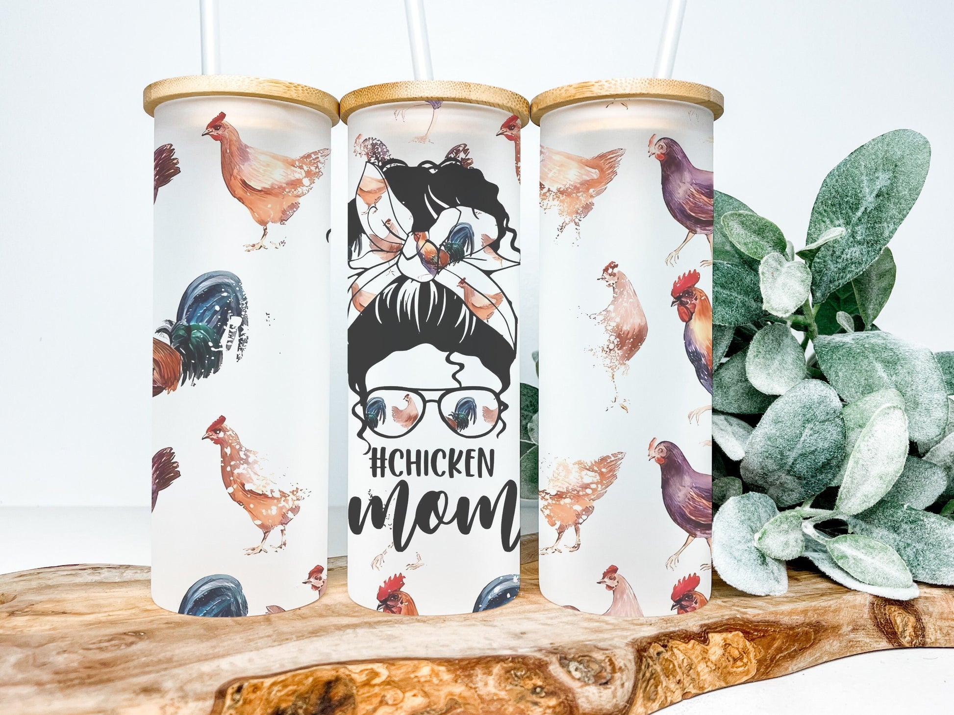Chicken Mom 25oz Frosted Glass Tumbler, Chicken Mom Tumbler, Chicken Frosted Tumbler