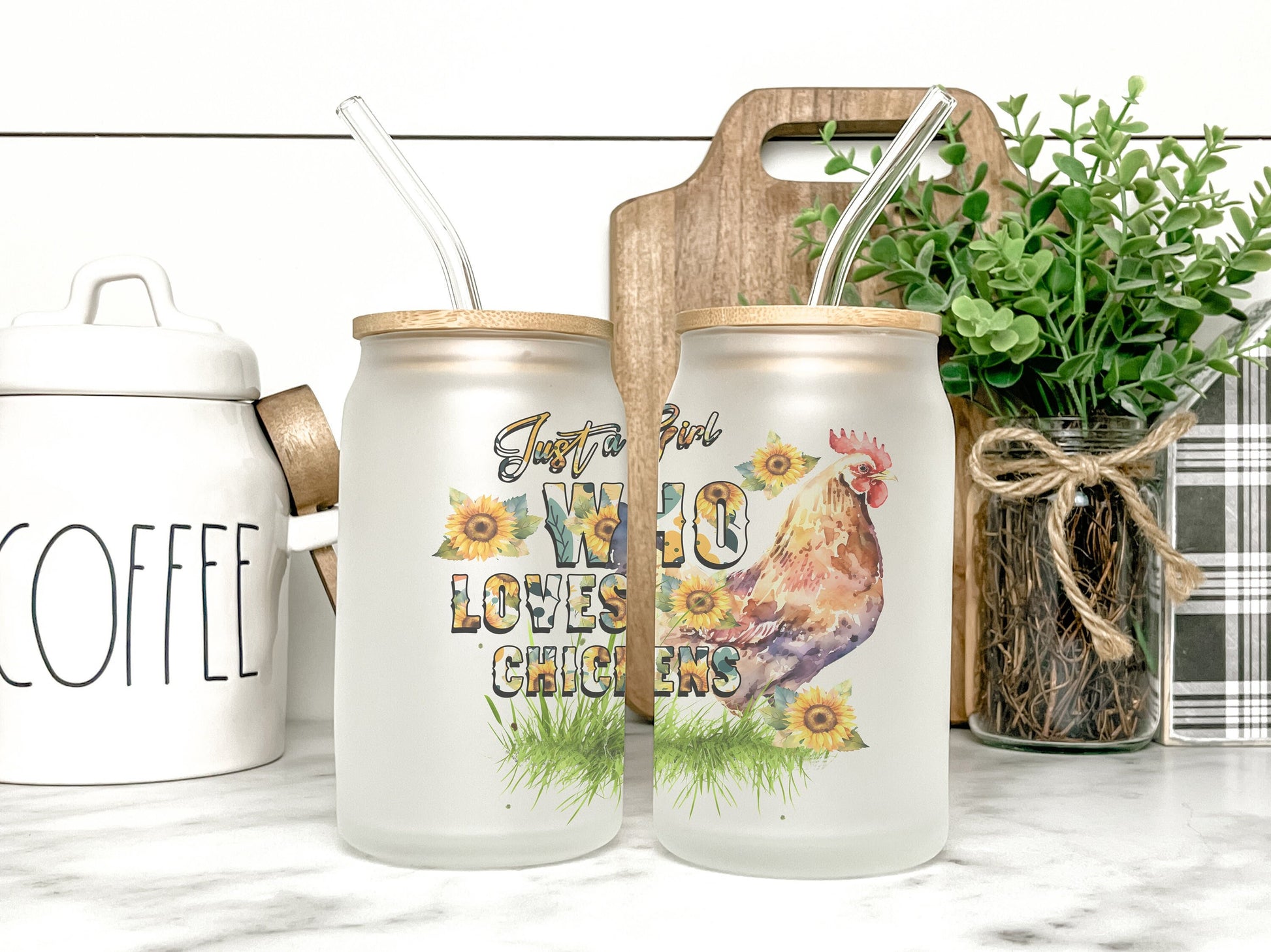 Just A Girl Who Loves Chickens Cup Iced Coffee Cup Glass, Beer Can Glass, Chicken Coffee Cup, Glass Cup Coffee Can Beer