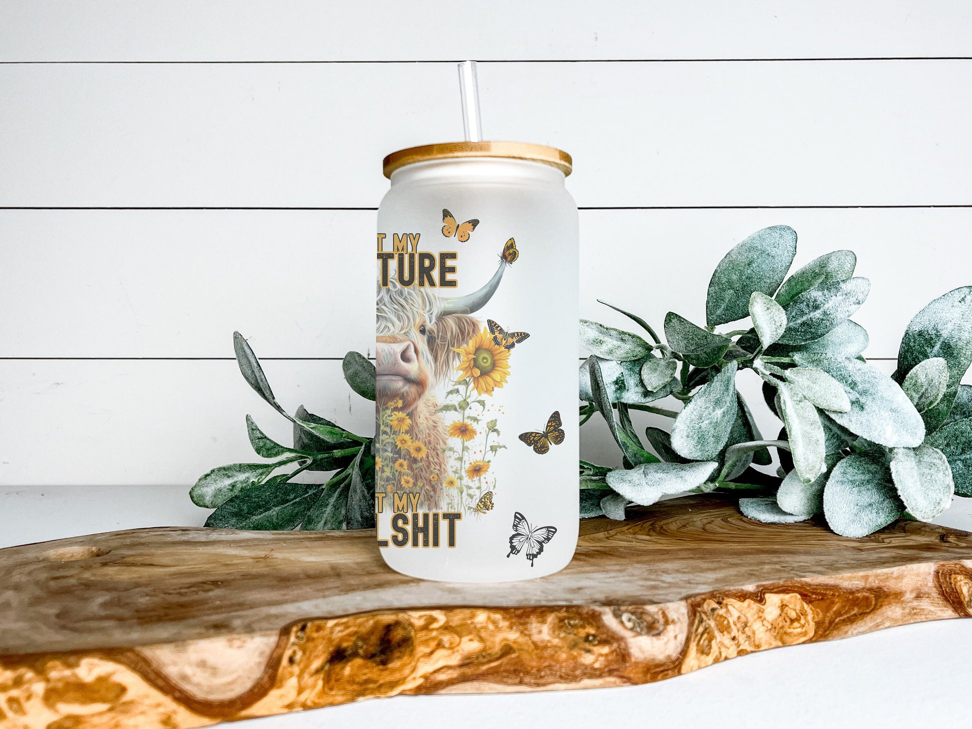 Not My Pasture Not My Bullsh*t Cow Cup Iced Coffee Cup Glass, Beer Can Glass, Highland Cow Coffee Cup, Glass Cup Coffee Can Beer