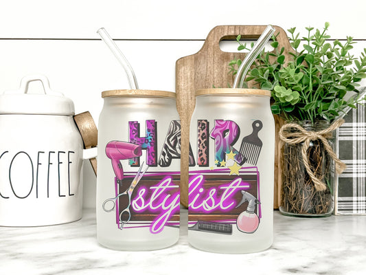 Hair Stylist Cup Iced Coffee Cup Glass, Beer Can Glass, Hair Stylist Iced Coffee Cup, Glass Cup Coffee Can Beer