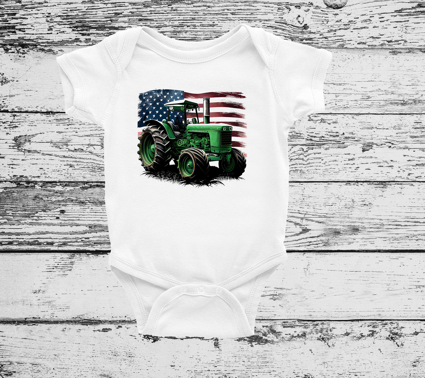 American Flag Tractor Bodysuit, Tractor Baby Creeper, Country Baby, Farming Baby - DIFFERENT COLORS