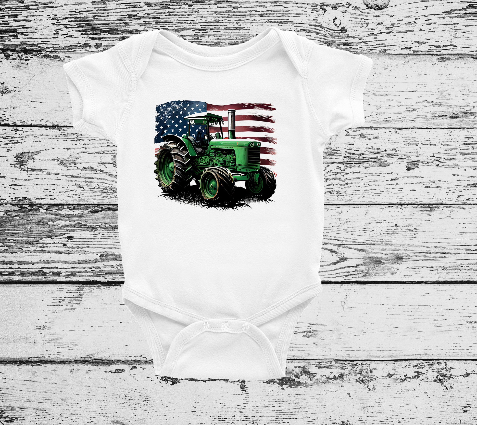 American Flag Tractor Bodysuit, Tractor Baby Creeper, Country Baby, Farming Baby - DIFFERENT COLORS