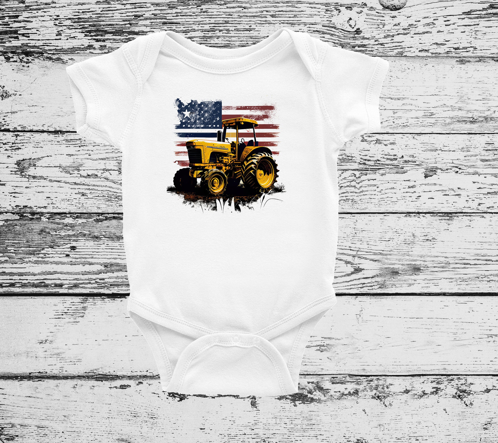 American Flag Tractor Bodysuit, Tractor Baby Creeper, Country Baby, Farming Baby - DIFFERENT COLORS