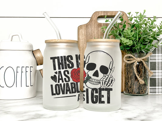 This Is As Loveable As I Get Skull Cup Iced Coffee Cup Glass, Skull Beer Can Glass, Skull Coffee Cup, Glass Cup Coffee Can Beer
