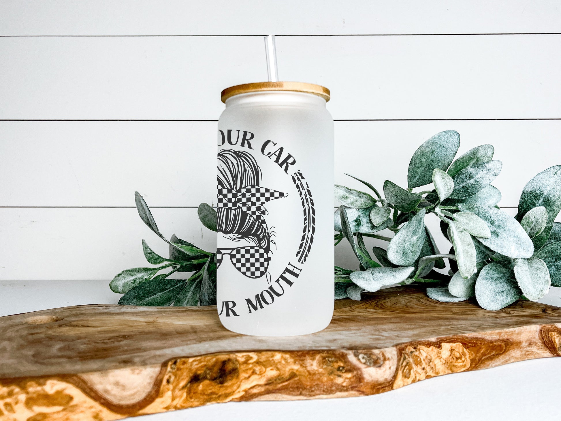 Run Your Car Not Your Mouth Cup Iced Coffee Cup Glass, Racing Beer Can Glass, Racing Iced Coffee Cup, Glass Cup Coffee Can Beer